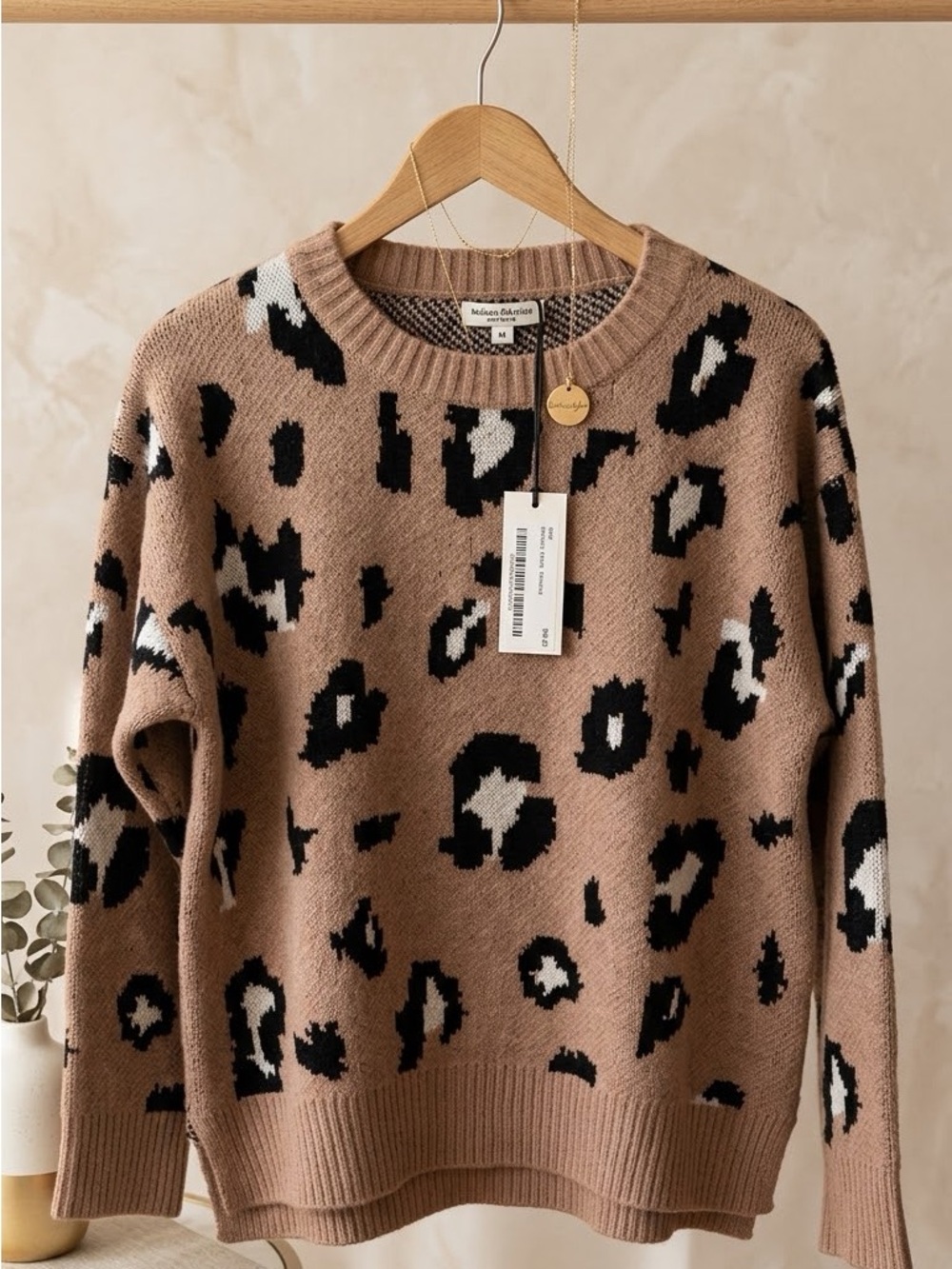 Newbury Kustom Taupe Leopard Print Crewneck Sweater